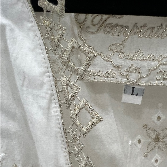 Temptation Positano White Maxi Dress with Gold Embroidered Details and Eyelet - Picture 5 of 5